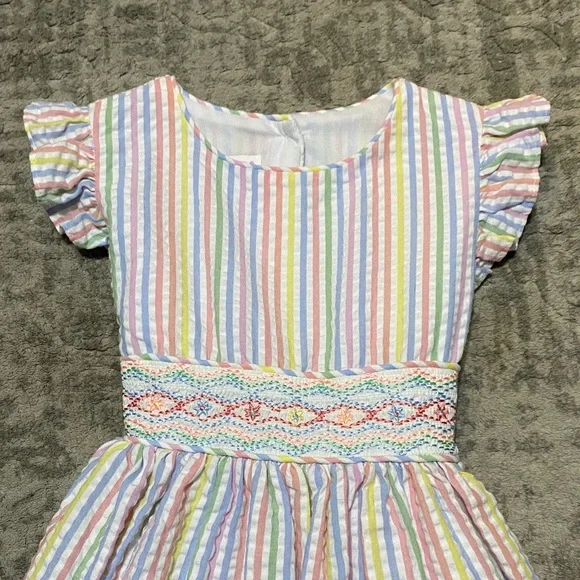 Girls Bonnie Jean Pastel Stripe Smocked Waist Dress, size 5. - Picture 4 of 6